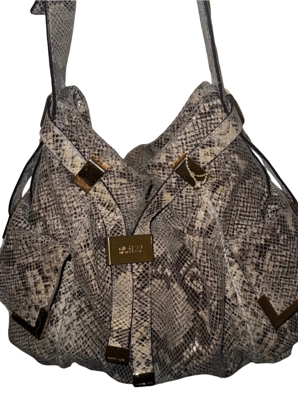 Michael Kors Vintage Python Embossed Leather Hobo Shoulder Bag Fall 26 #010